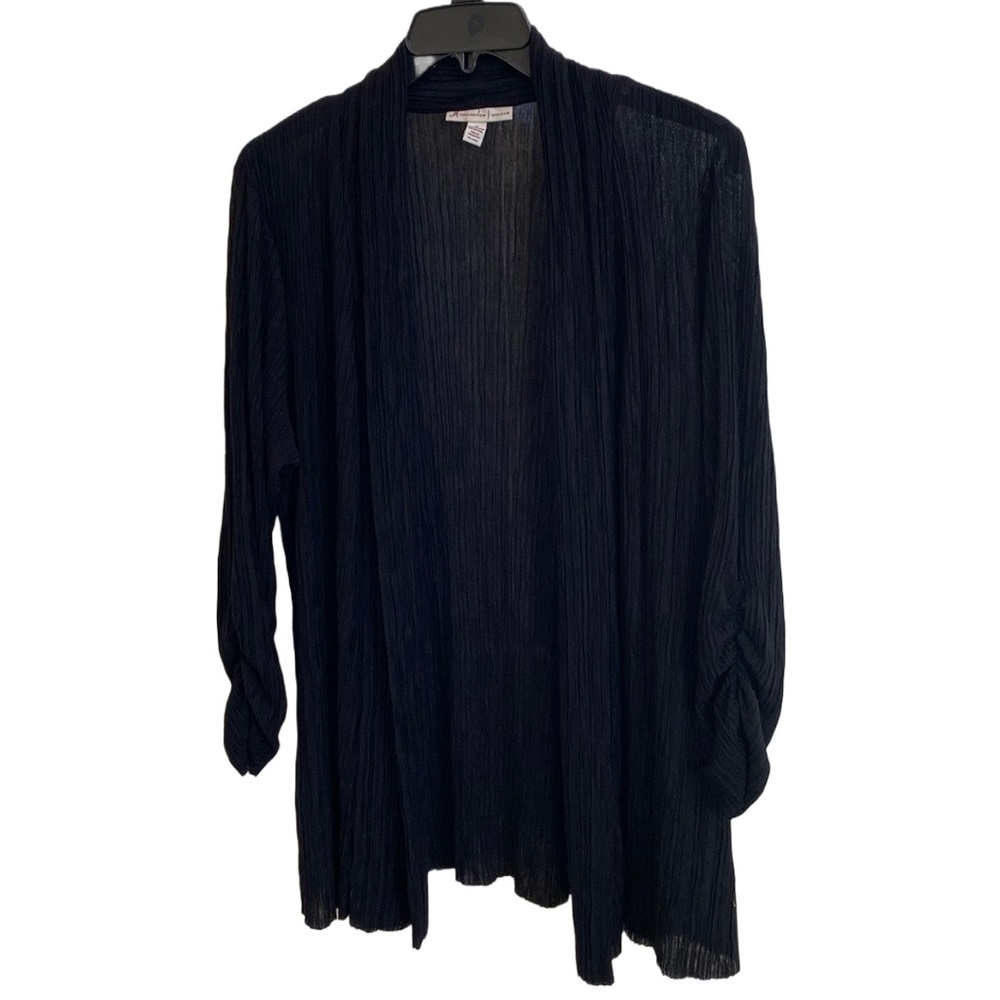🖤 Ultra Lightweight Long (31”) 3/4 Ruched Sleeve Open Summer Cardigan, Plus 2X